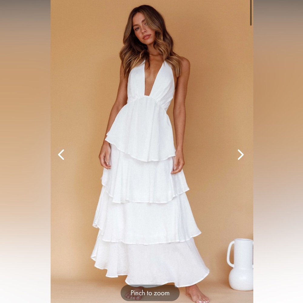 SELFIE LESLIE Catalina tiered ruffle maxi dress in white